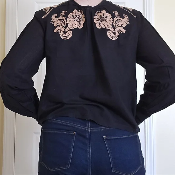 St Roche MORTIMER TOP Black Embroidered Hand Loom Cotton New - Picture 12 of 13